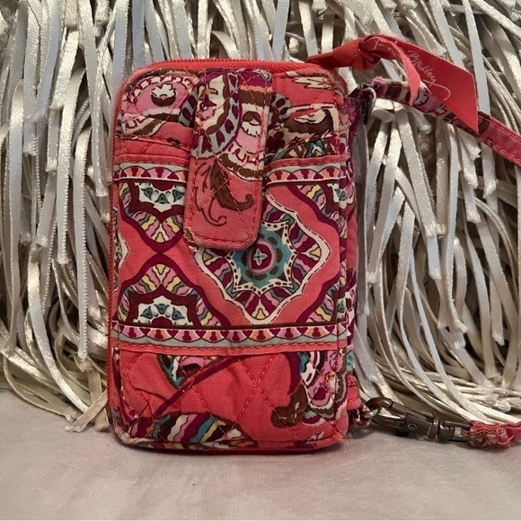 IVERA BRADLEY Call Me Coral Carry It All Wristlet Wallet 2 Ways Lippies Case - Picture 1 of 12